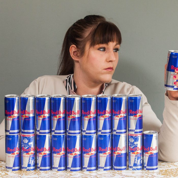 Mary Allwood, 26, from Brixham, Devon, who used to be massively addicted to Redbull and would drink 20 cans a day. See SWNS story SWBULL; A Red Bull addict ditched her 20 can a DAY habit after her liver was so damaged by the sugar doctors thought she was an alcoholic. Mary Allwood, 26, was necking so many of the energy drinks she was consuming the equivalent of up to 15 Mars bars and 16 cups of coffee every single day. The mum-of-one would stash the cans all over the house and search daily for the best supermarket price deals, forking out more than £2,300 a year on the drinks. But she was forced to face her addiction when she was admitted to hospital with pain, and an MRI scan revealed her liver was TWICE the normal size. Worried doctors were convinced she was an alcoholic until Mary confessed to her Red Bull addiction.